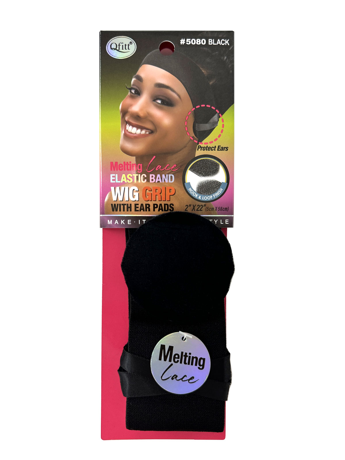 Q-FITT #5080 MELTING ELASTIC WIG GRIP WITH EAR PAD (2IN) BLACK