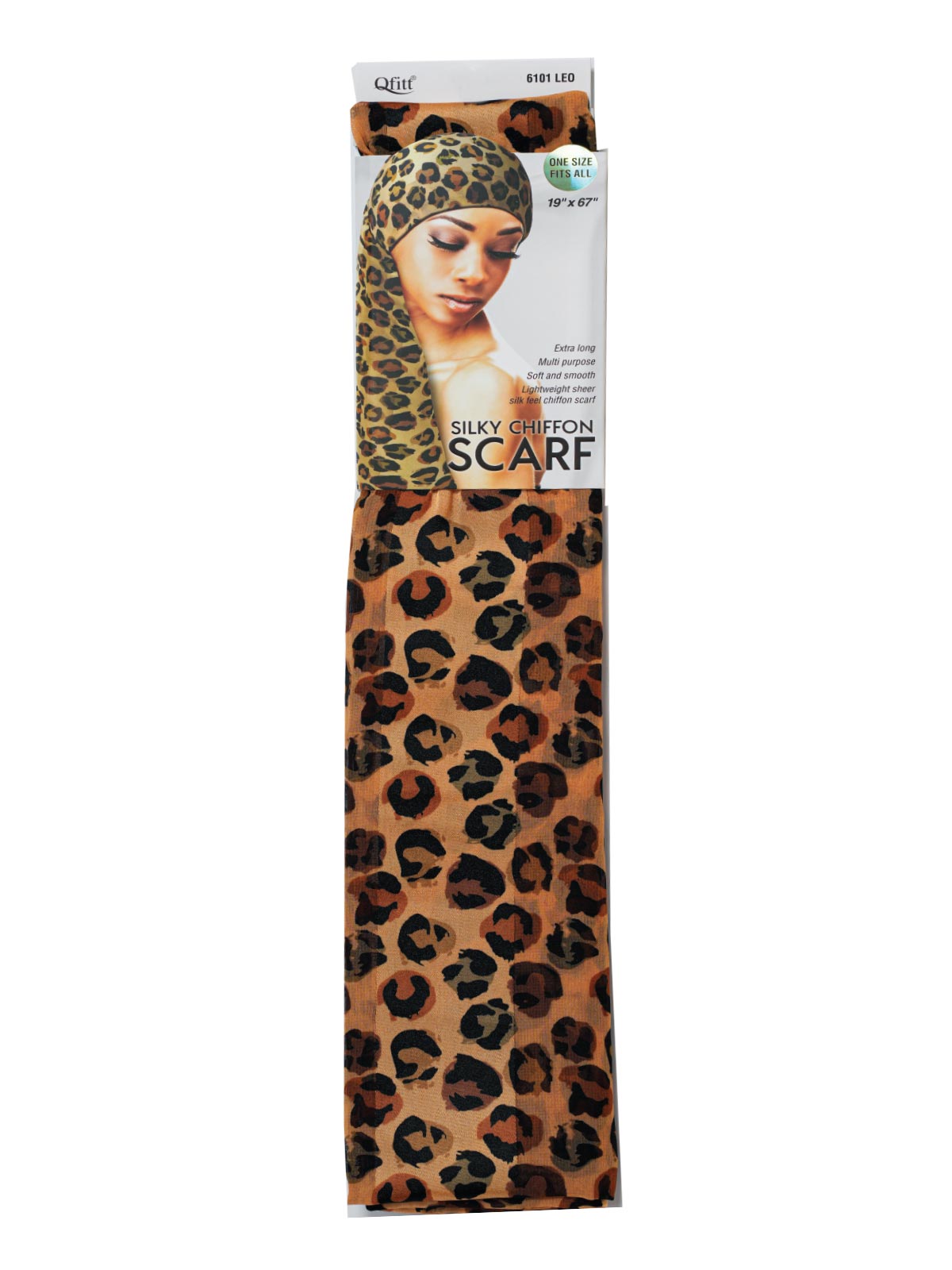 Q-FIT #6101 CHIFFON SCARF LEOPARD (BROWN,3PC/PACK)-PK