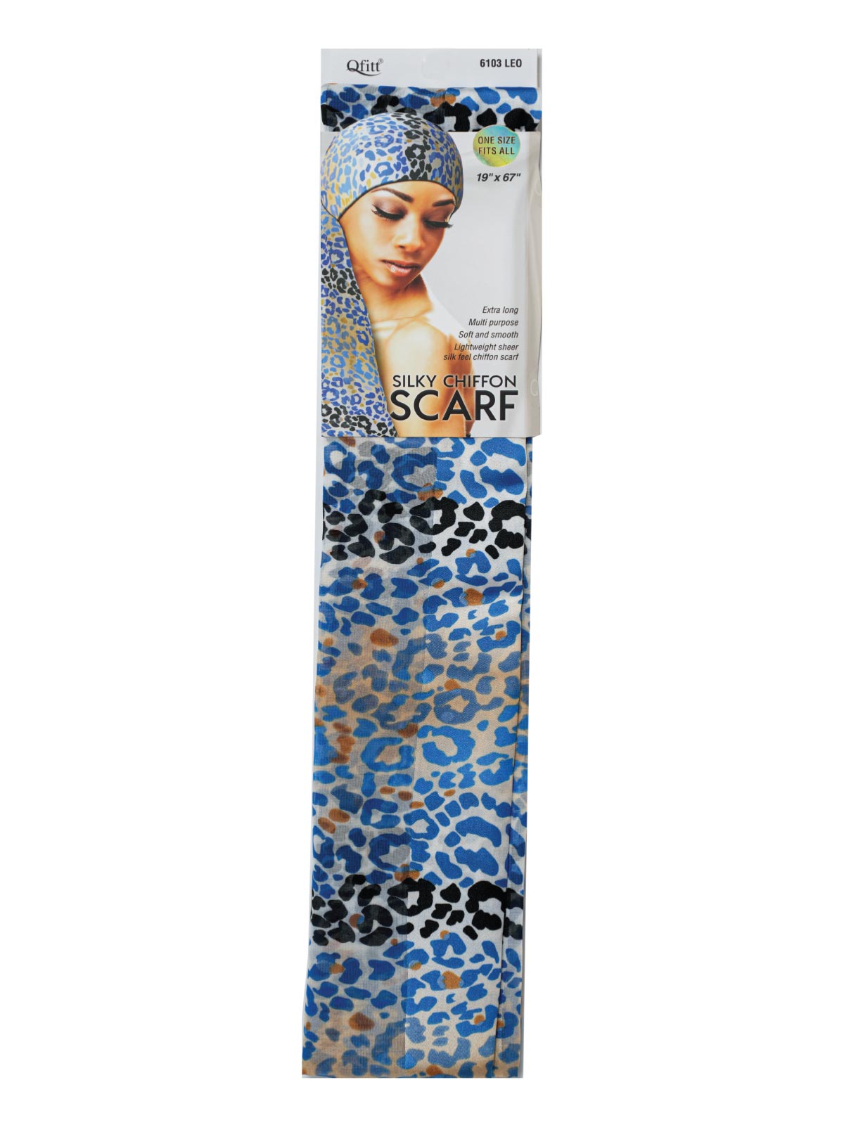 Q-FIT #6103 CHIFFON SCARF LEOPARD (BLUE,3PC/PACK)-PK