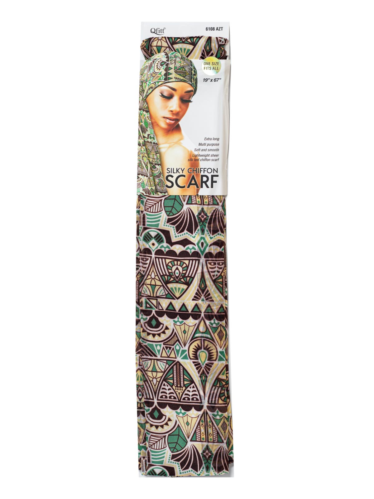 Q-FIT #6108 CHIFFON SCARF AZTEC (GREEN,3PC/PACK)-PK