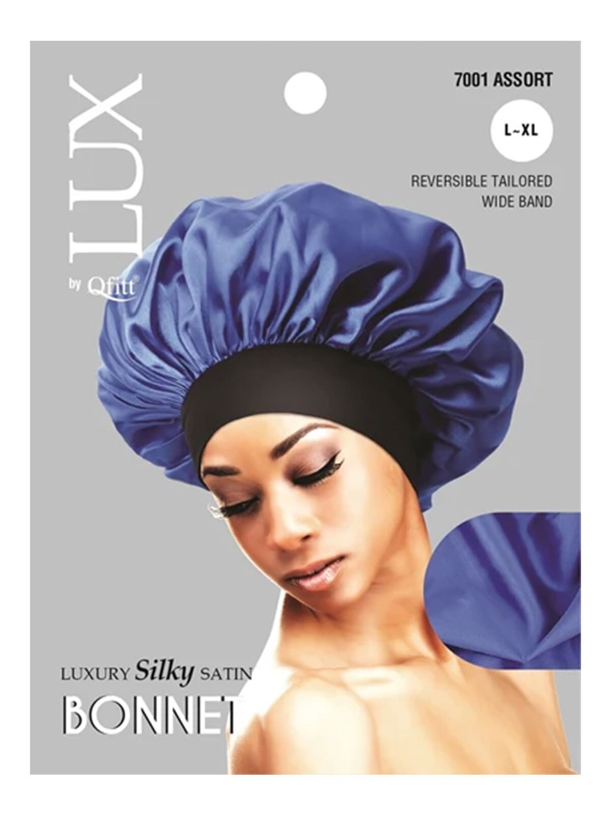 Lux by Qfitt - Luxury Silky Satin Bonnet - 7001 Assort - l-XL - Reversable Tailored Wide Band