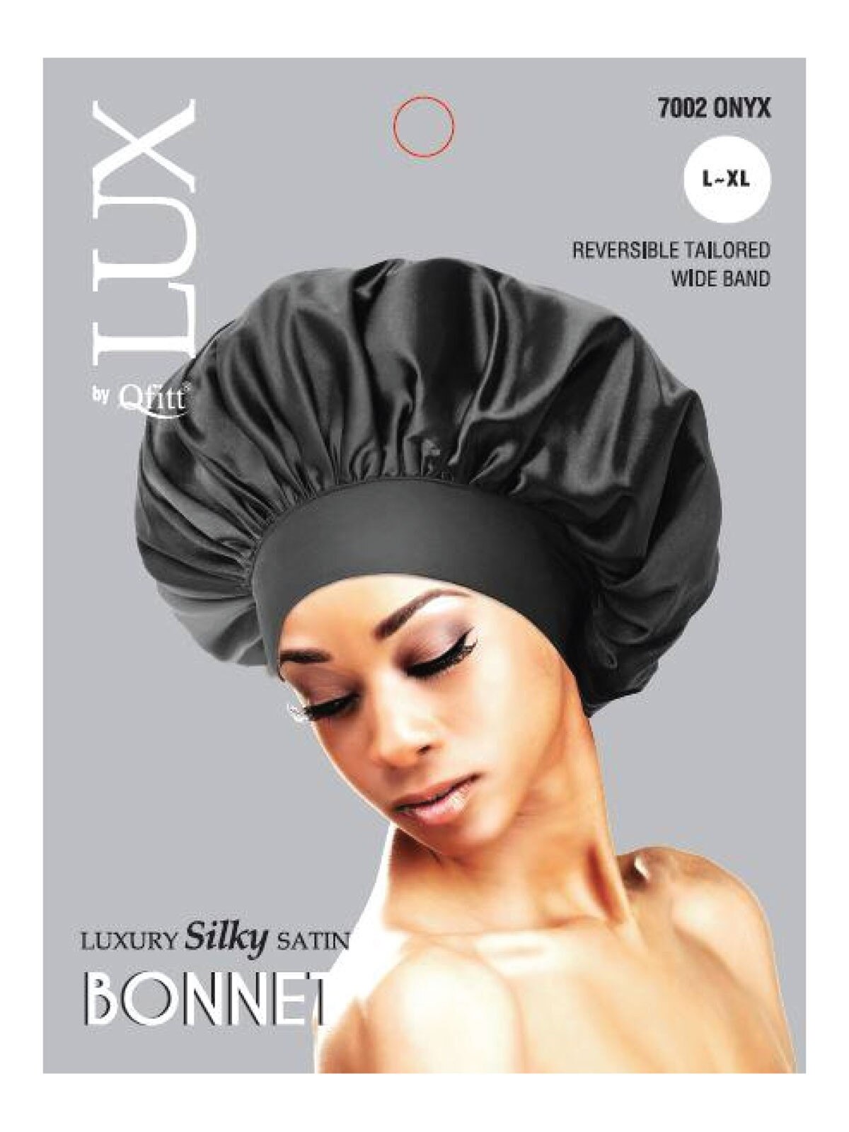 Lux by Qfitt - Luxury Silky Satin Bonnet - 7002 Onyx- L-XL - Reversable Tailored Wide Band