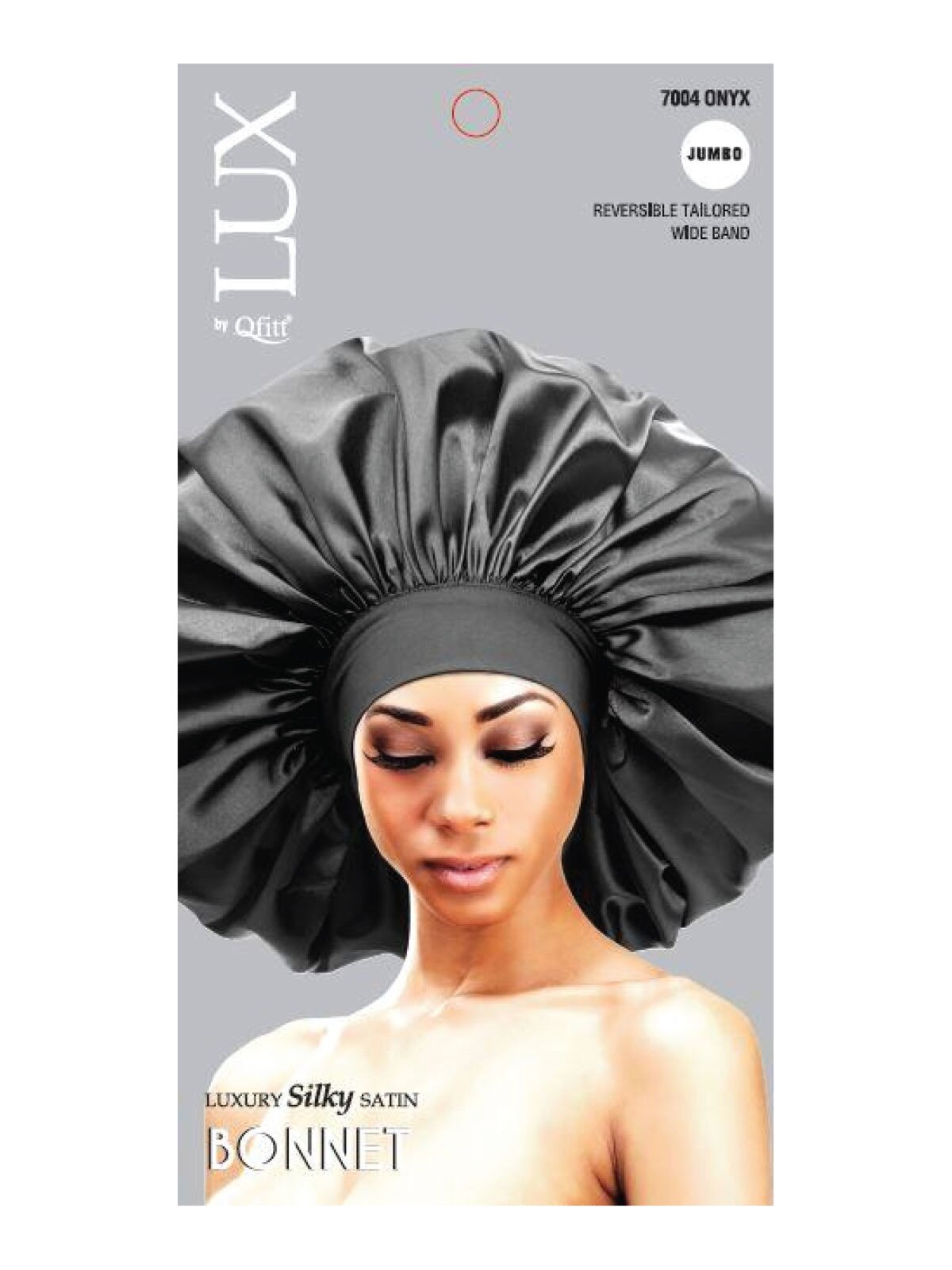 Lux by Qfitt - Luxury Silky Satin Bonnet - 7004 Onyx- size: Jumbo - Reversable Tailored Wide Band