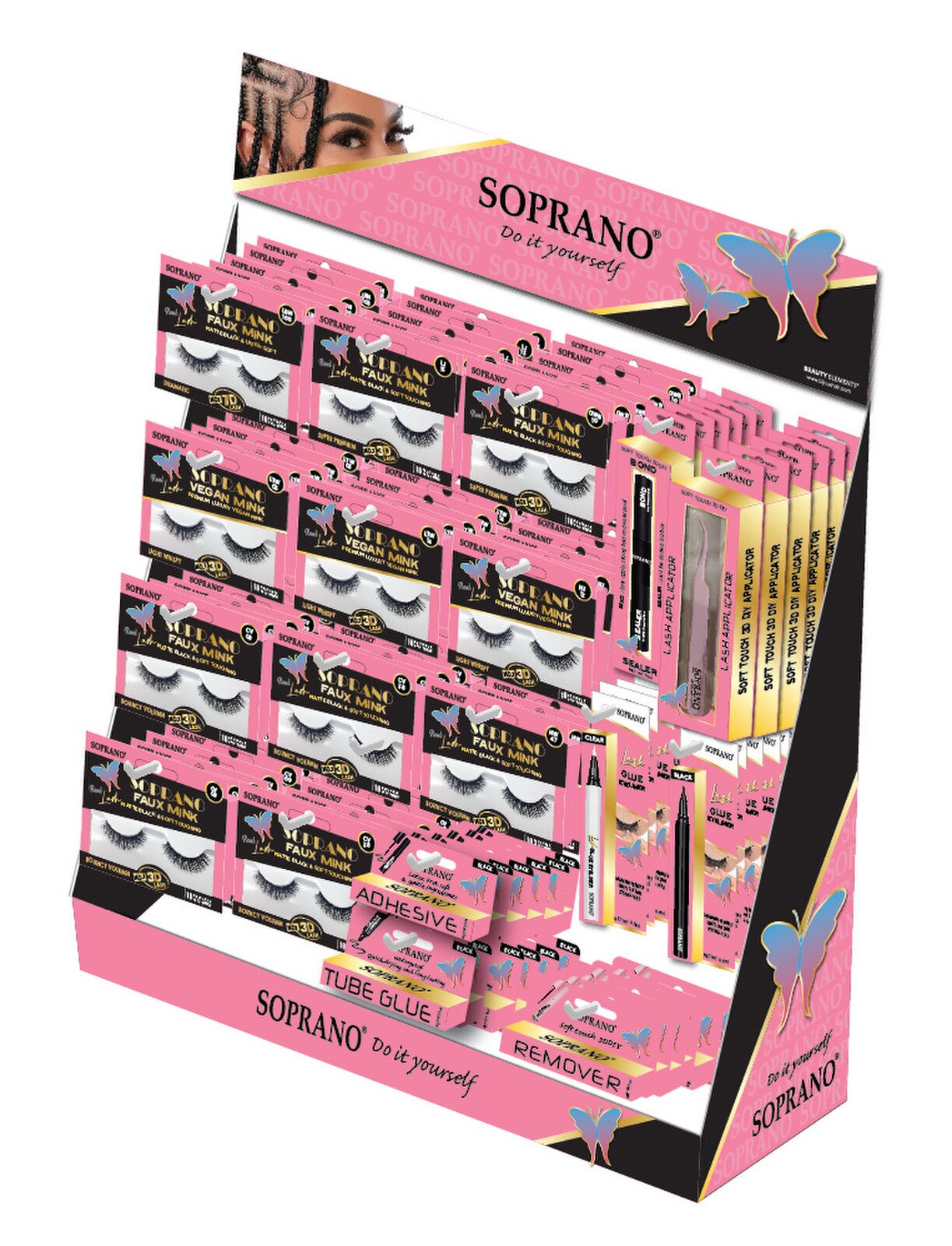 SOPRANO EYELASH SET (LASH 66PCS, APPLICATOR 6PCS, BOND 6PCS, REMOVER 6PCS, ADHESIVE 6PCS, GLUE 6PCS, LINER 12PCS)