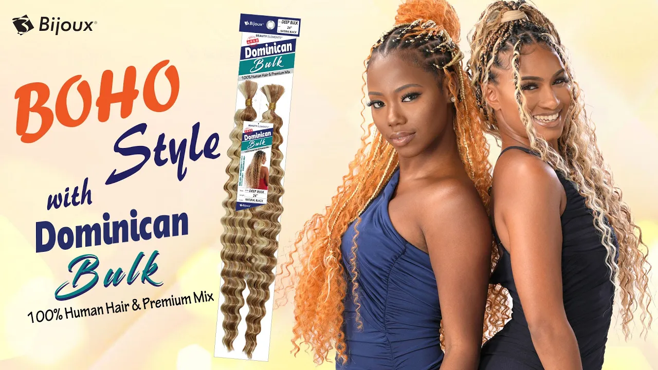 2 models, back to back, wearing boho braids